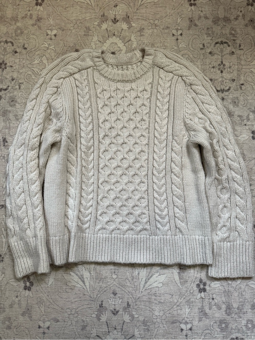 Abercrombie Merino Wool blend Cream Cable Crewneck Sweater
